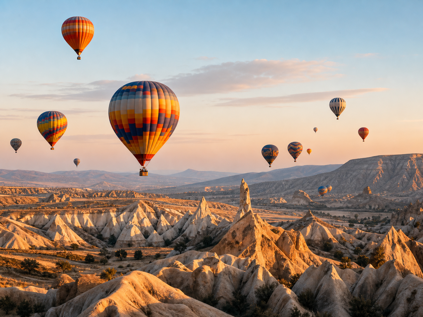 Kapadokya üzerinde uçan sıcak hava balonları